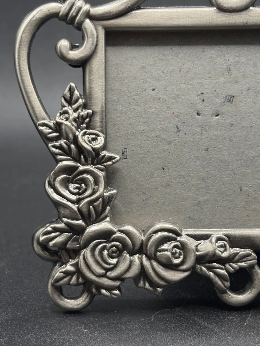 Vintage Rose Floral Silver Tn Metal Whimsigoth Picture Frame Photograph Display